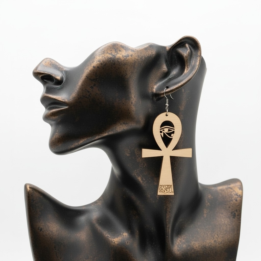Egyptian Ankh EyE ▪︎ Wood Carved Earringz